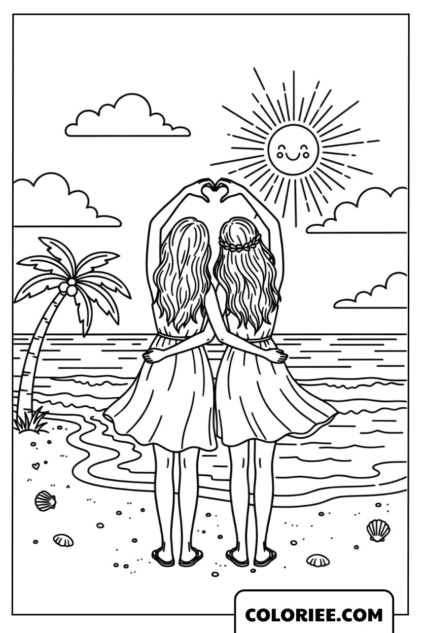 Coloriage Amies Côté Mer Sous le Soleil Radieux