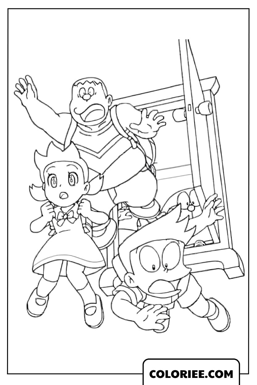 Coloriage Amis Doraemon Porte Magique