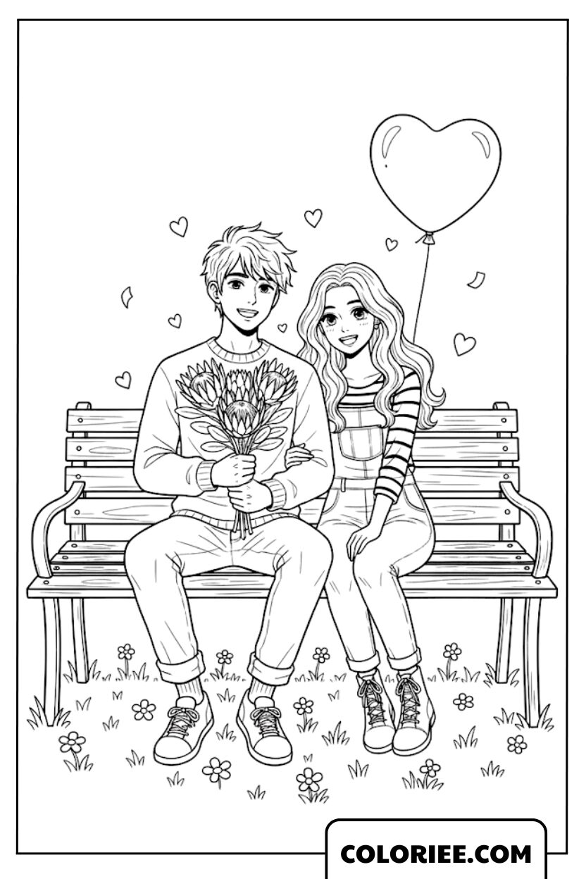 Coloriage Amour en Fleurs lors d’un Rendez vous