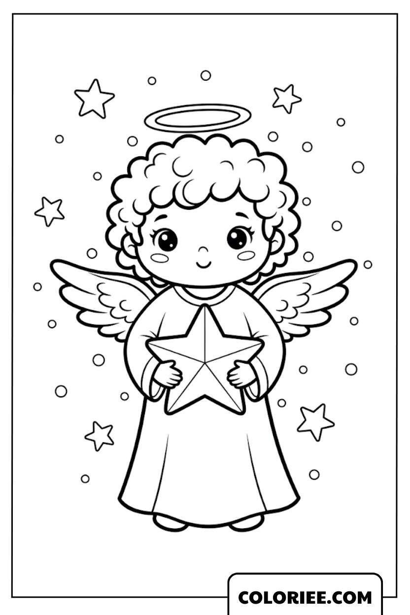 Coloriage Ange Avec Étoile Brillante