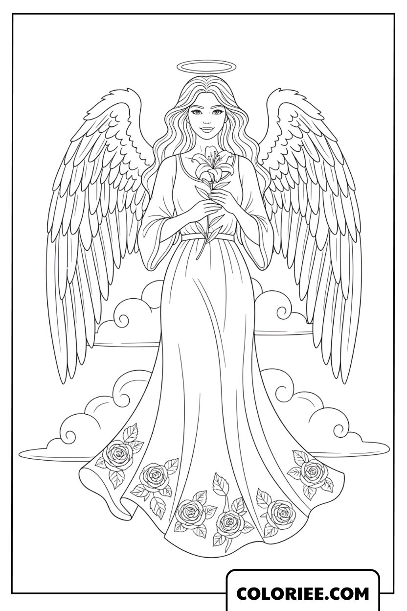 Coloriage Ange Mélodie angélique sur les nuages