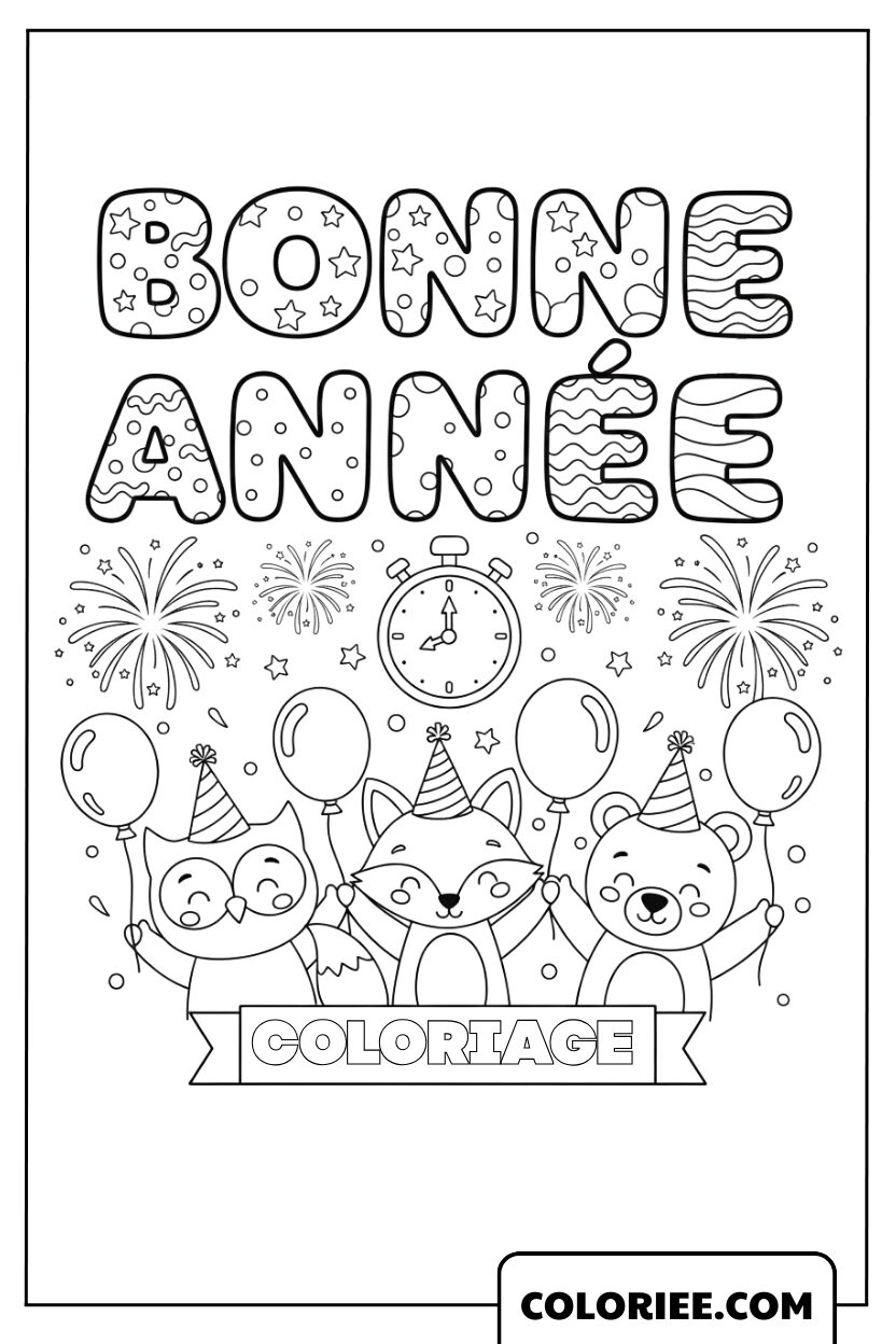 Coloriage Animaux Bonne Année