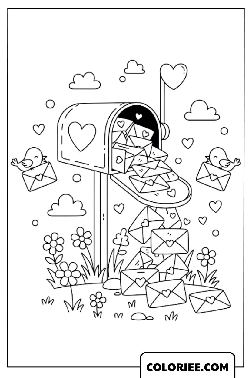 Coloriage Boîte aux Lettres d’Amour
