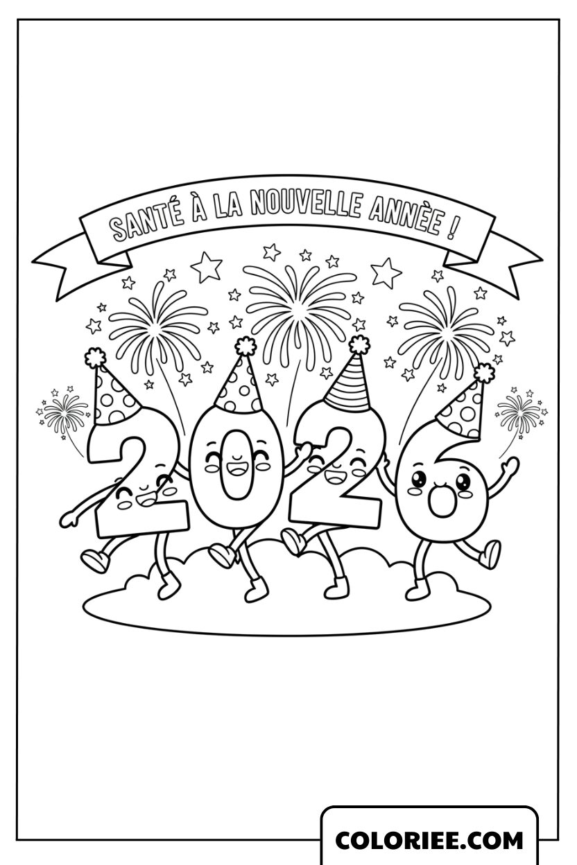 Coloriage Chiffres 2026 Fêtent la Nouvelle Année