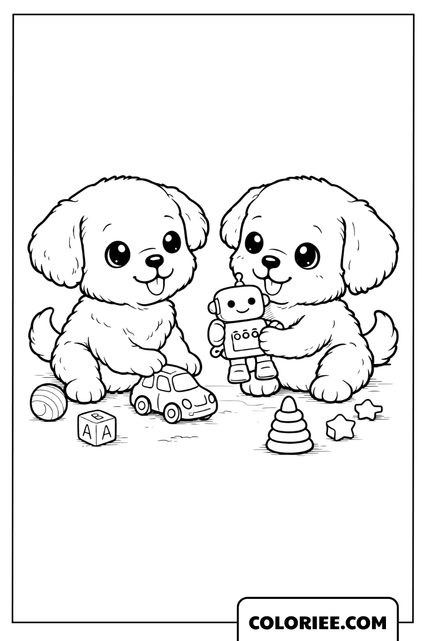 Coloriage Chiot Qui Joue