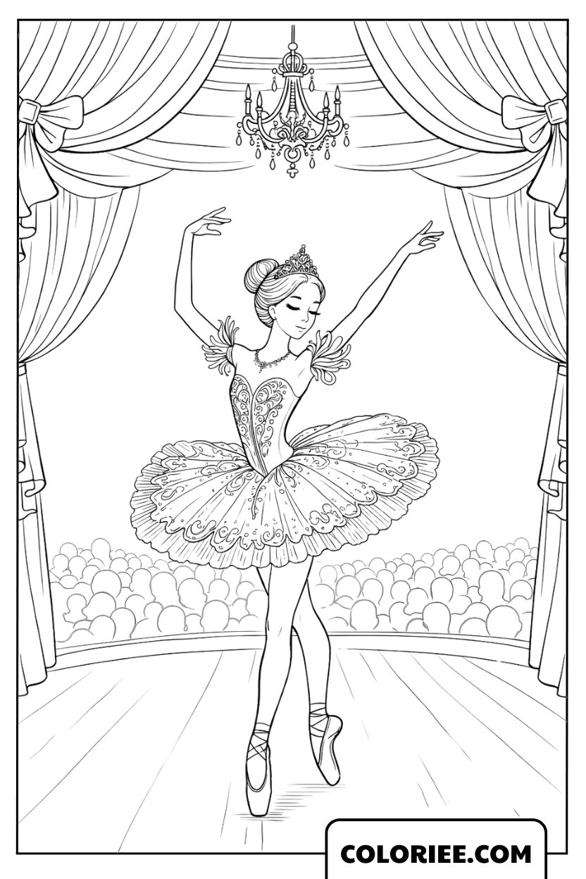 Coloriage Danseuse de Ballet sur Scène