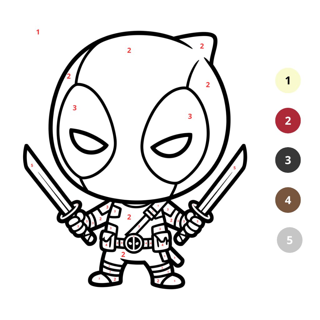 Coloriage Deadpool par numéros (2)