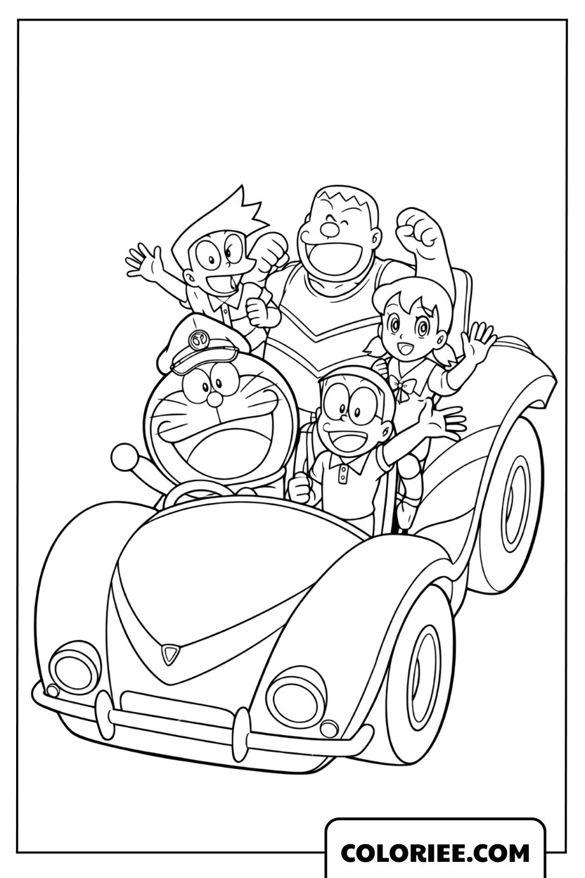 Coloriage Doraemon 2026 Voyage en Groupe