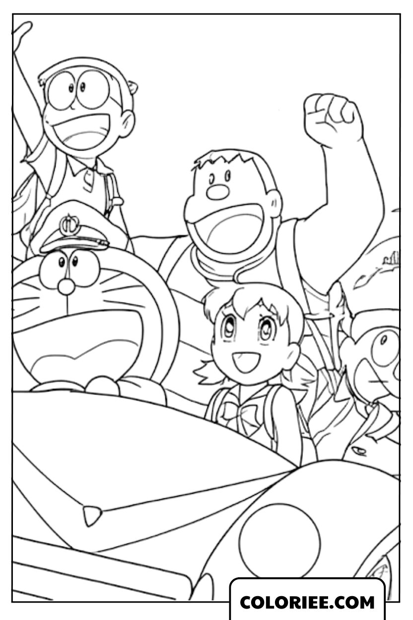 Coloriage Doraemon Et Amis Voiture