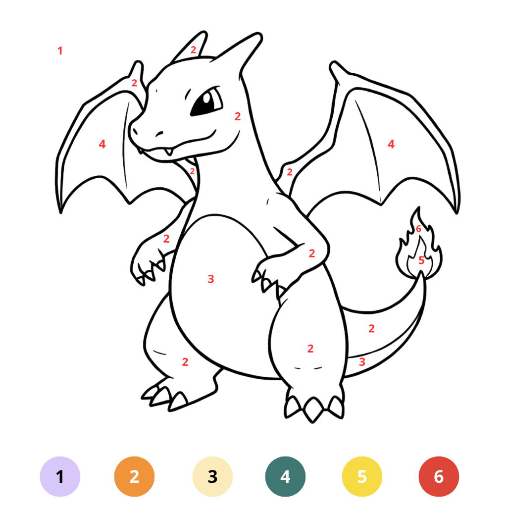 Coloriage Dracaufeu par numéros