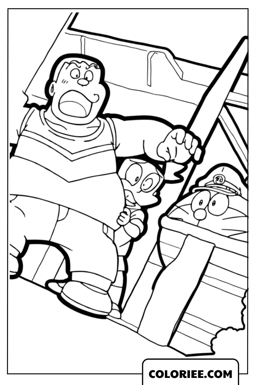 Coloriage Geant Suneo Peur Bateau