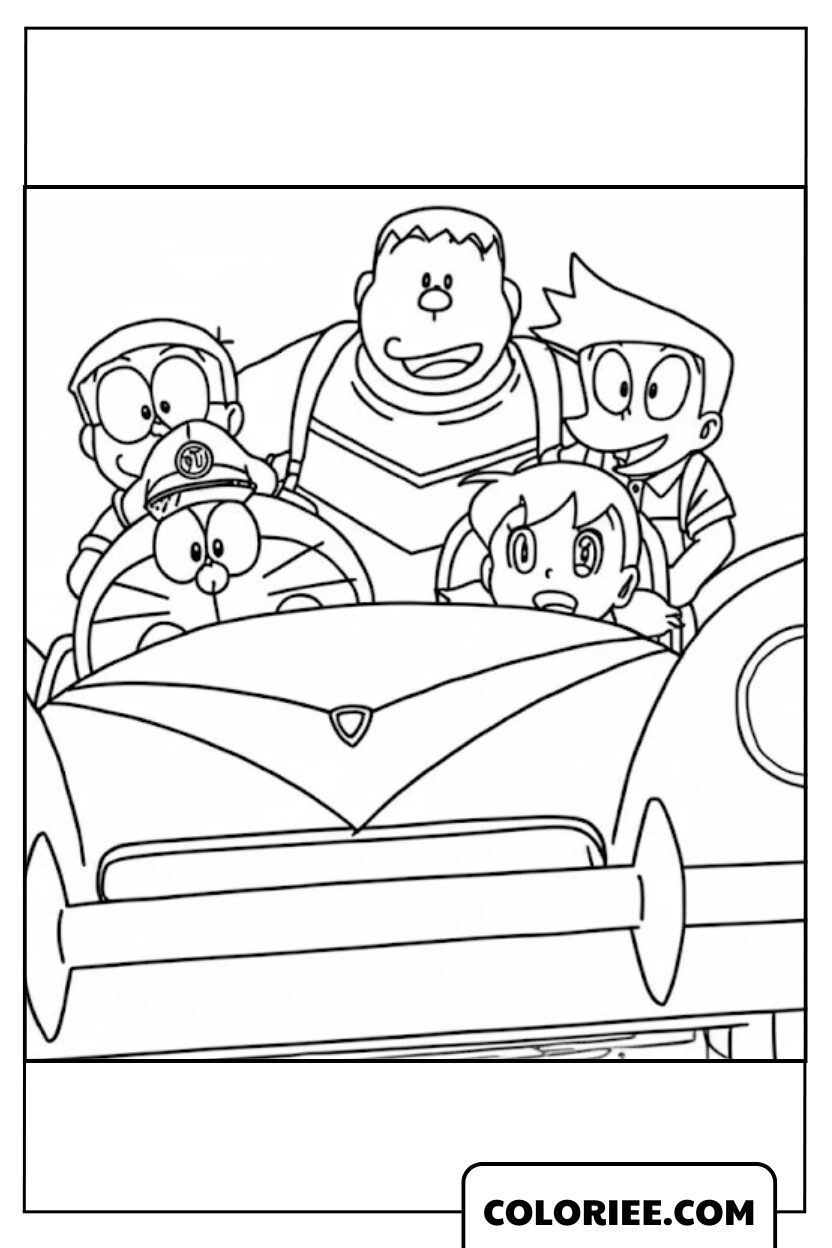 Coloriage Groupe Amis En Voiture