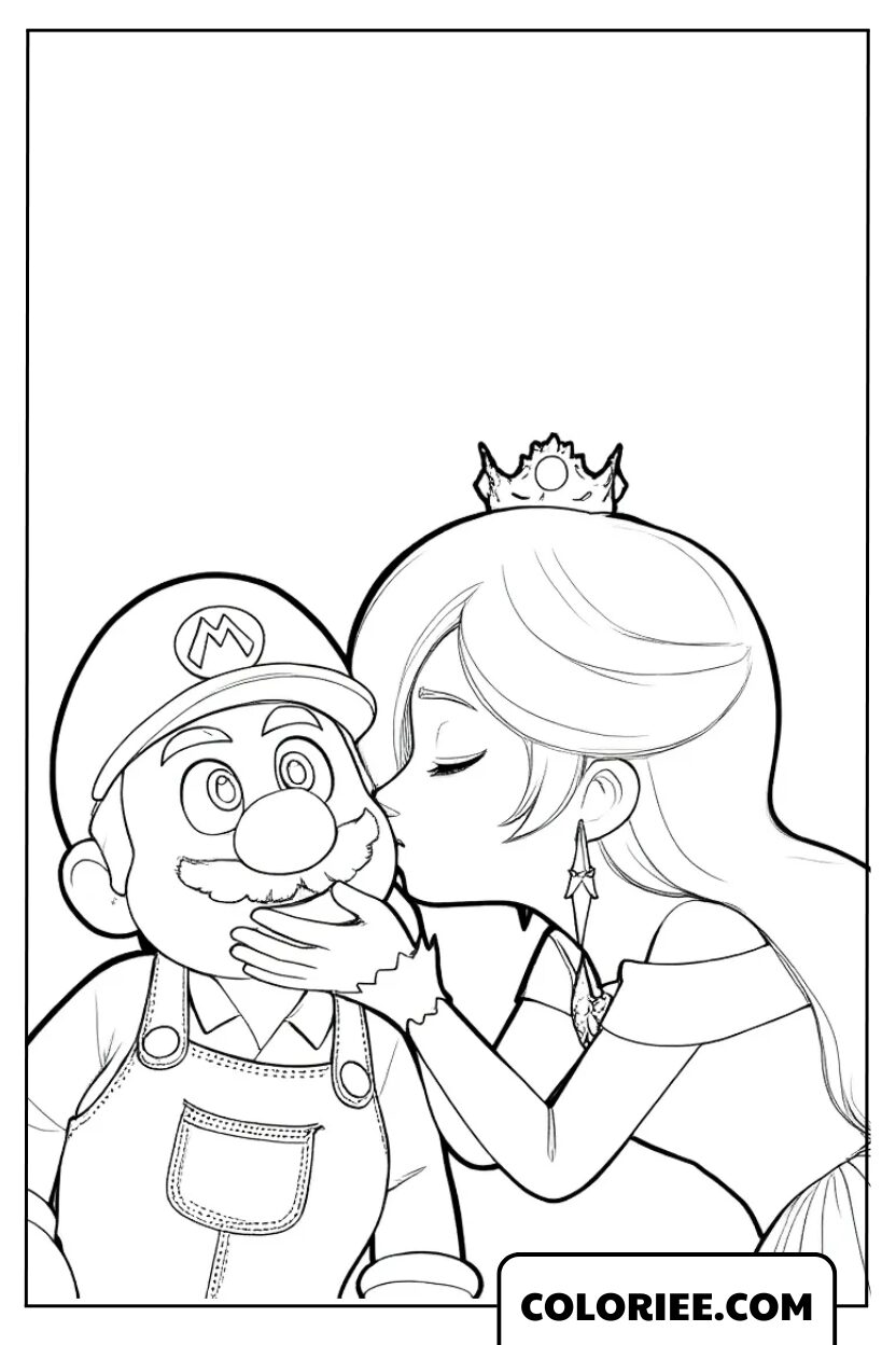 Coloriage Harmonie Embrasse Mario