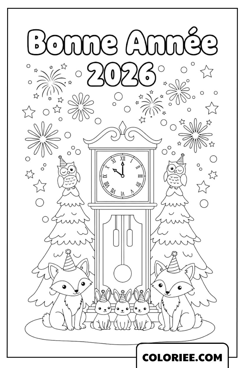 Coloriage Horloge Bonne Année 2026