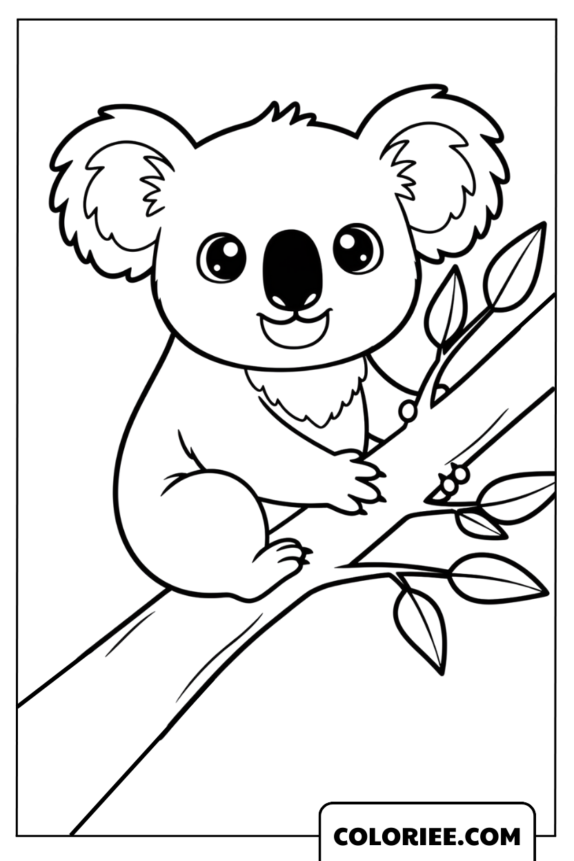 Coloriage Koala Grimpant sur une Branche