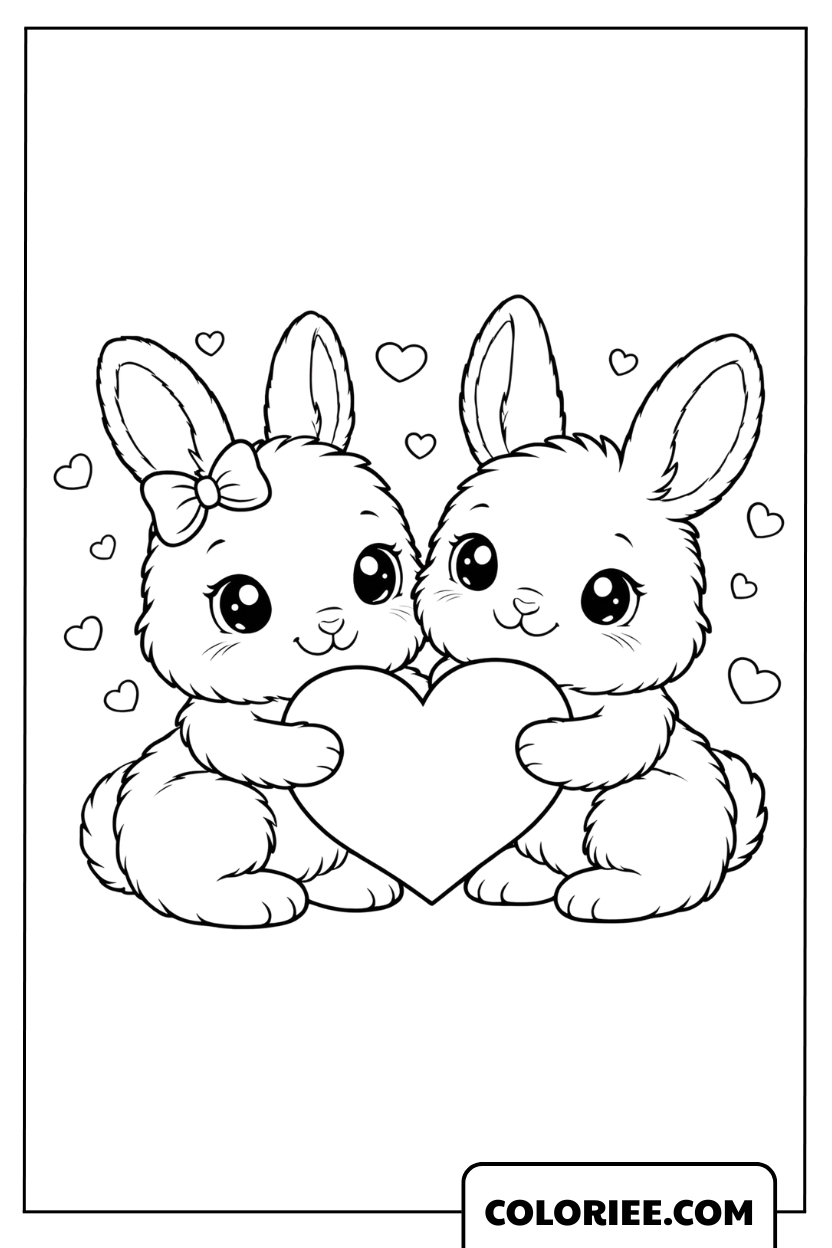 Coloriage Lapins Adorables avec un Cœur