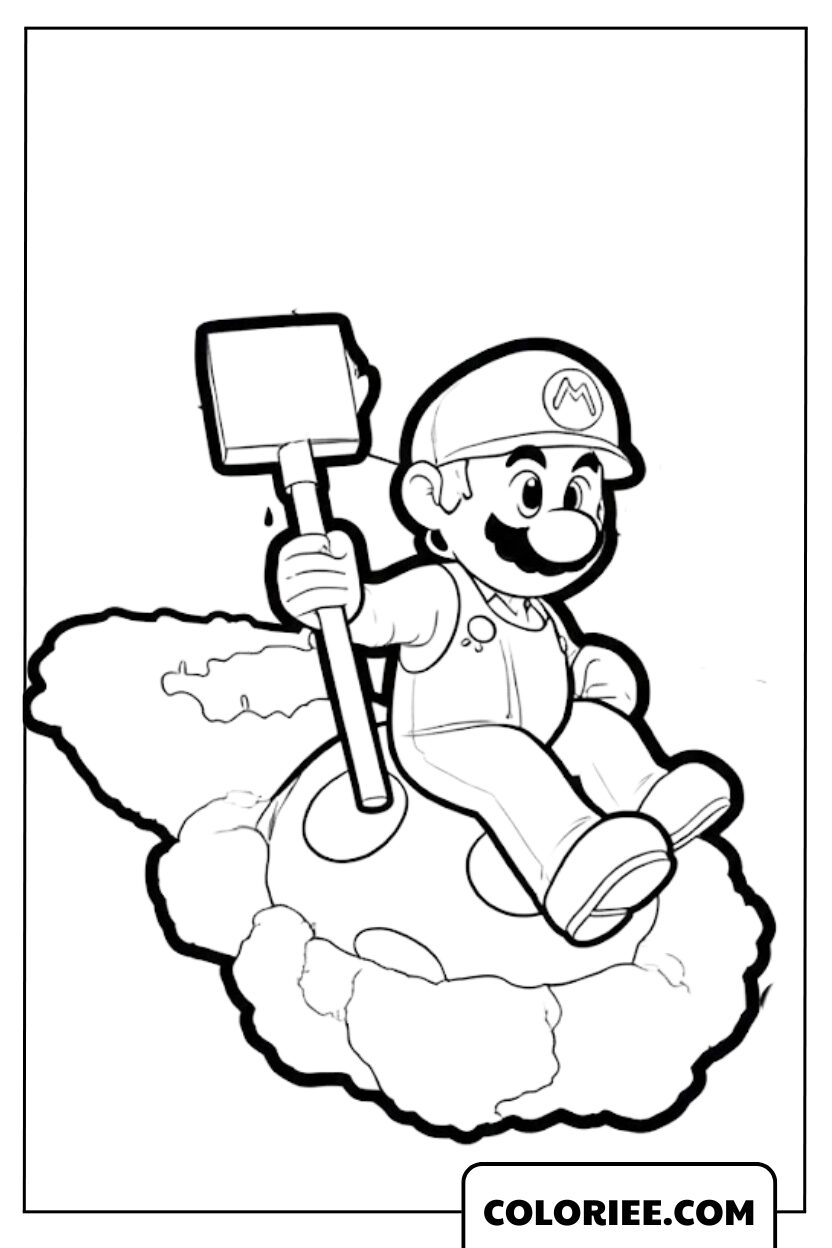 Coloriage Mario Nuage Marteau