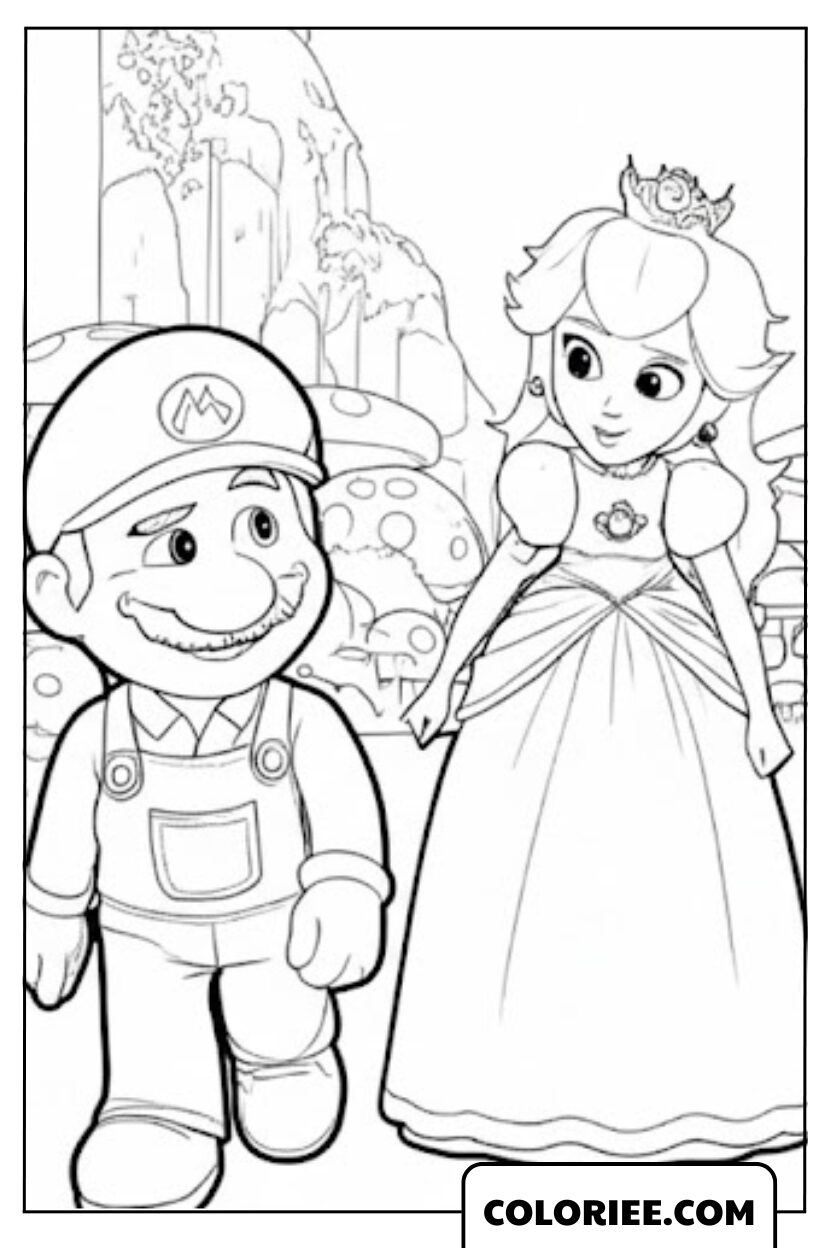Coloriage Mario Peach Promenade