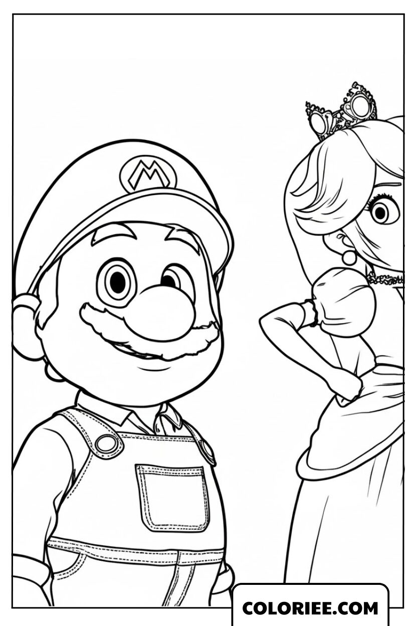 Coloriage Mario Princesse Peach