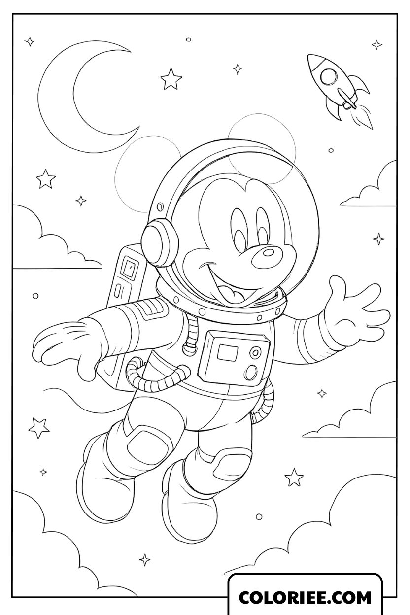Coloriage Mickey Mouse Astronaute Kawaii