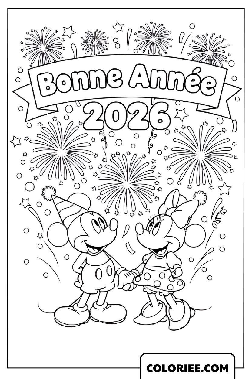 Coloriage Mickey et Minnie Bonne Année 2026