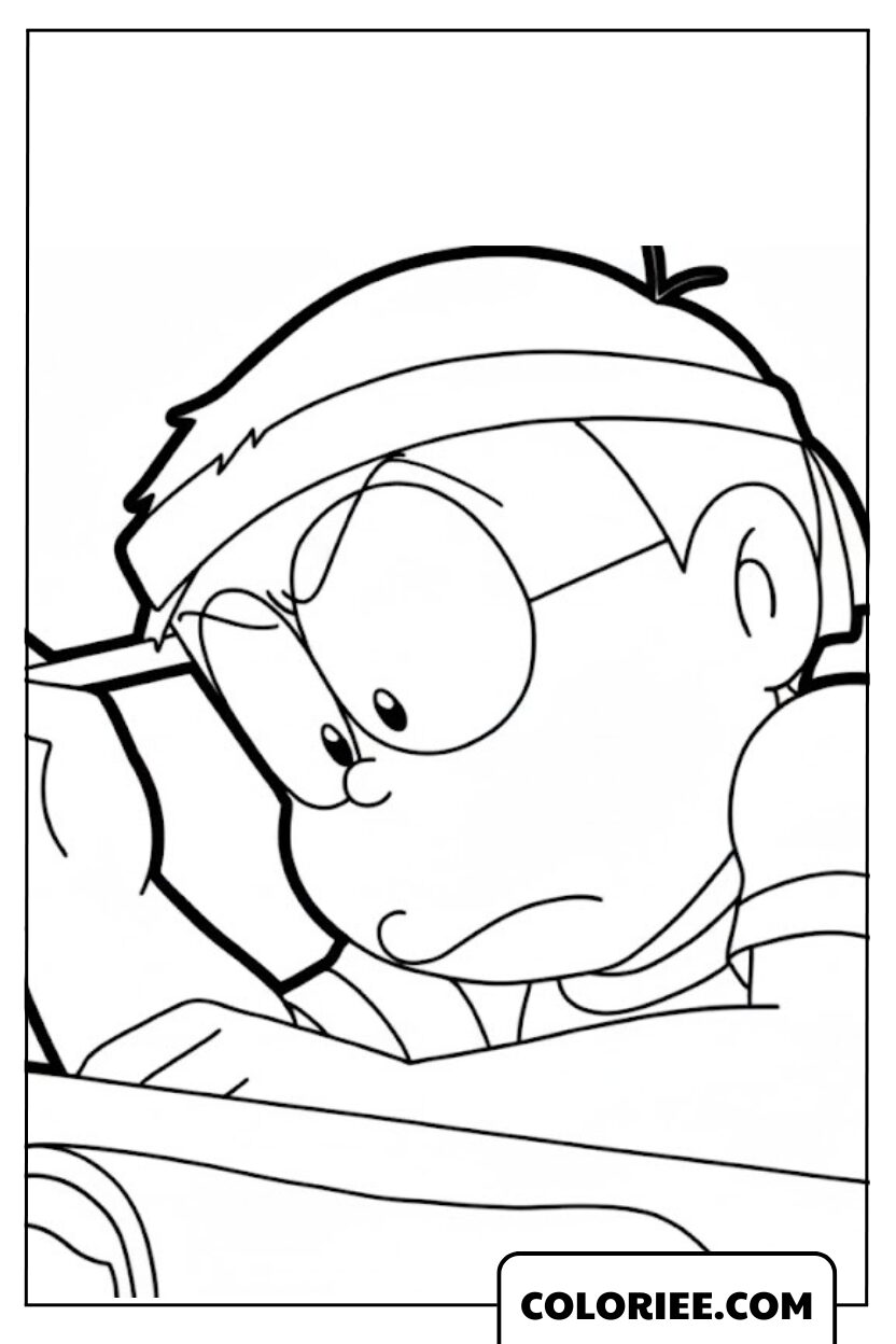 Coloriage Nobita Etudie Dur