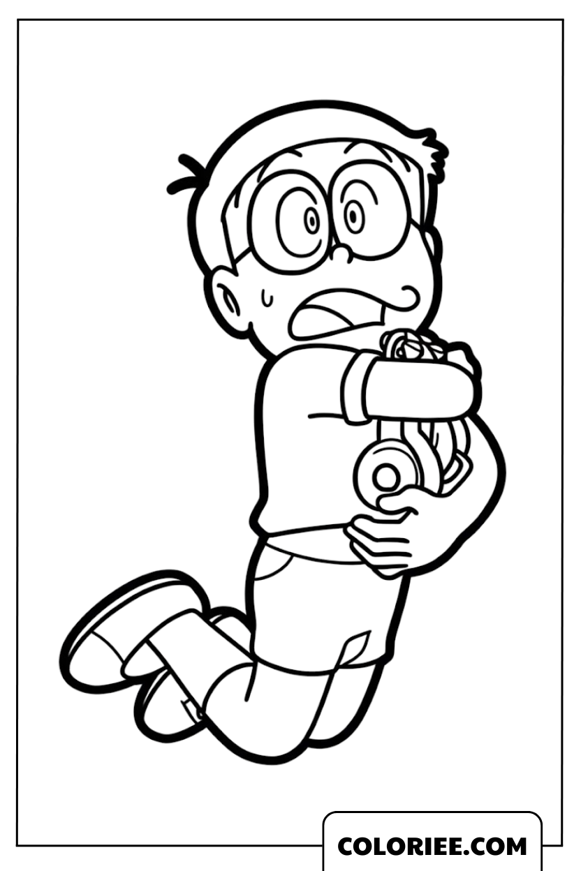 Coloriage Nobita Saute Peur