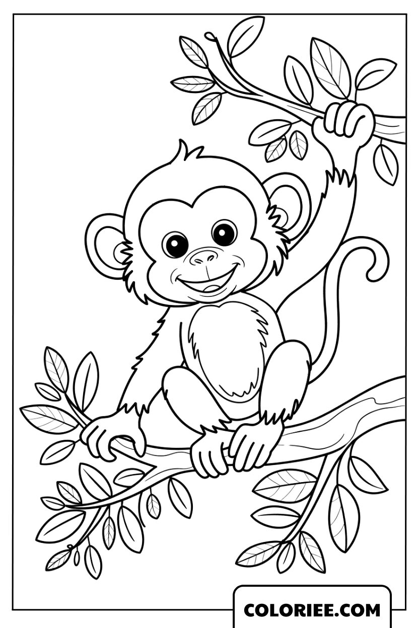 Coloriage Petit Singe sur une Branche