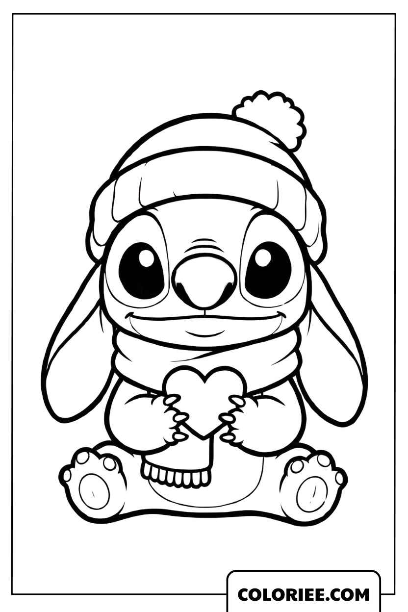 Coloriage Stitch Adorable avec un Cœur
