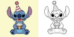 Coloriage Stitch Anniversaire ft