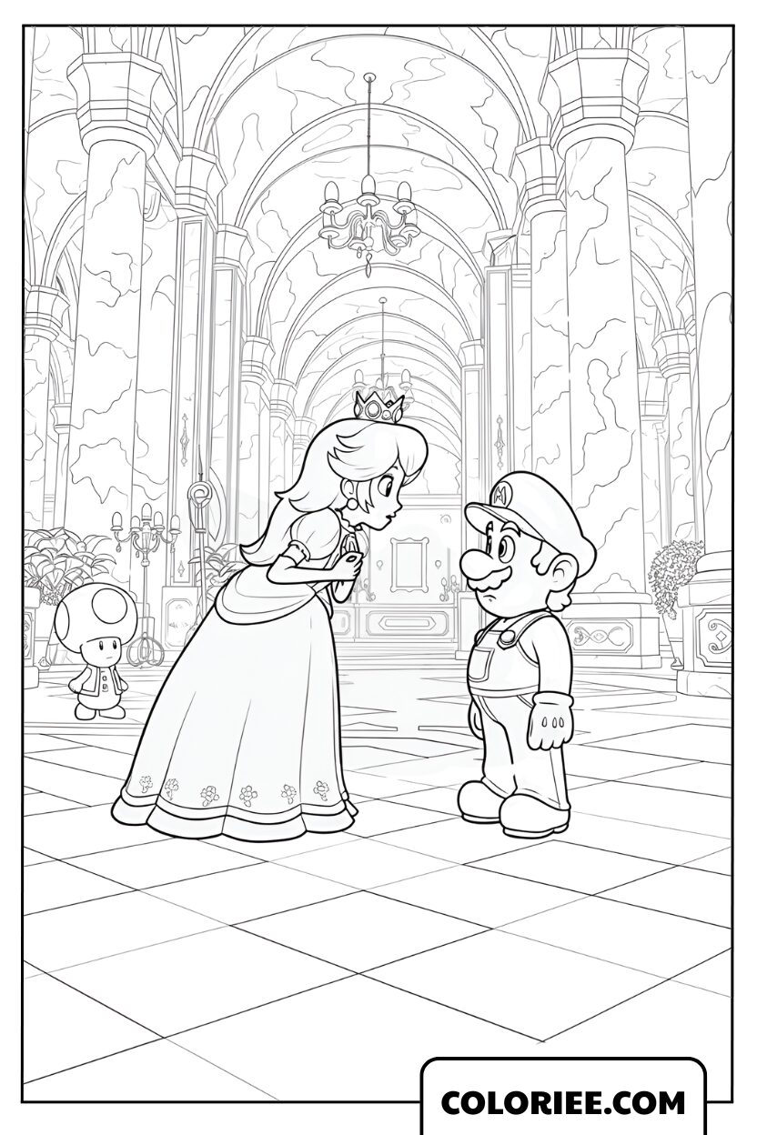 Coloriage Super Mario Bros 2 Rencontre avec la Princesse