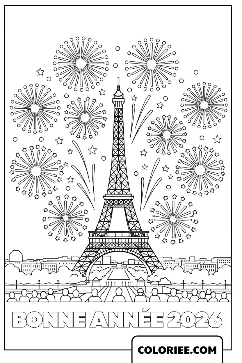 Coloriage Tour Eiffel Bonne Année 2026