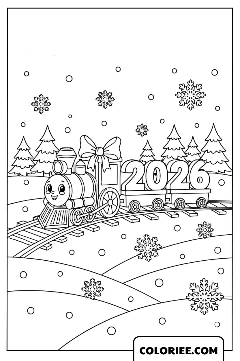 Coloriage Train Bonne Année 2026