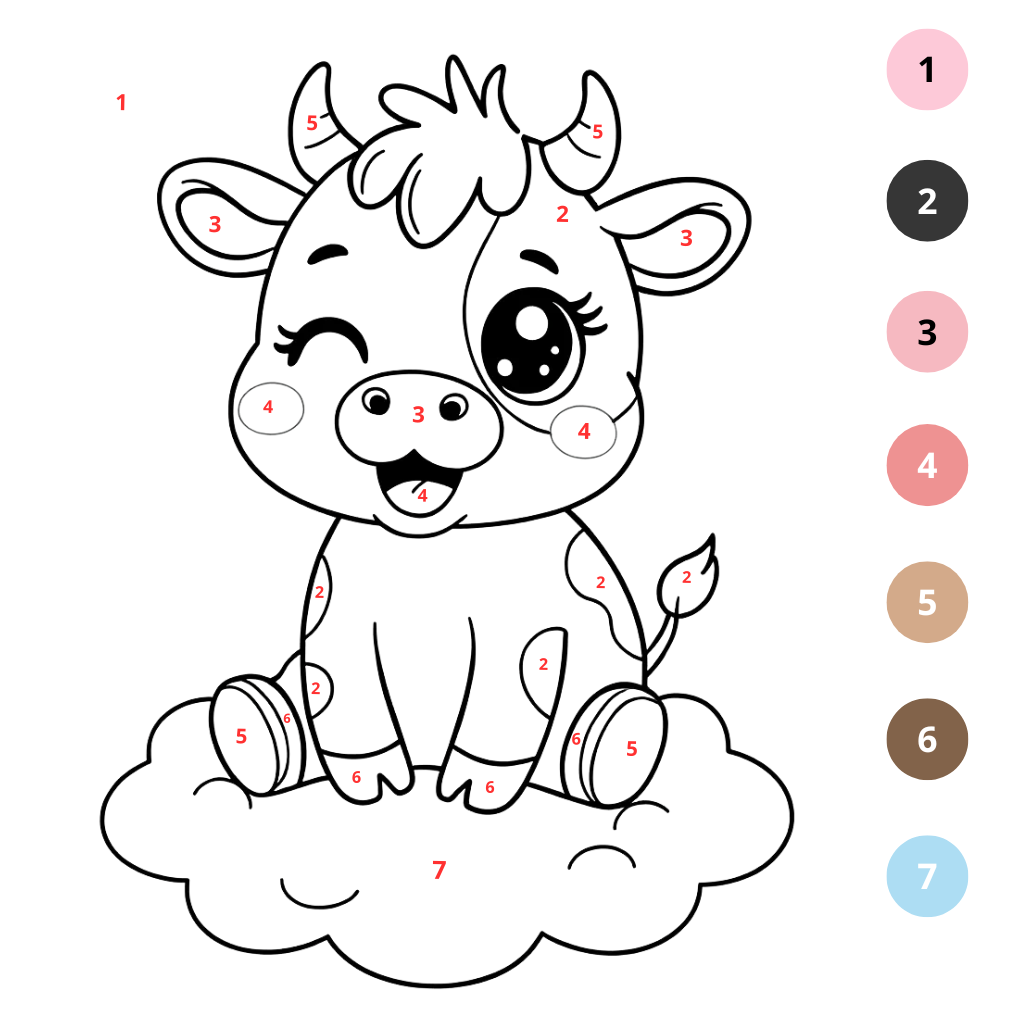 Coloriage Vache mignonne par numéros (2)