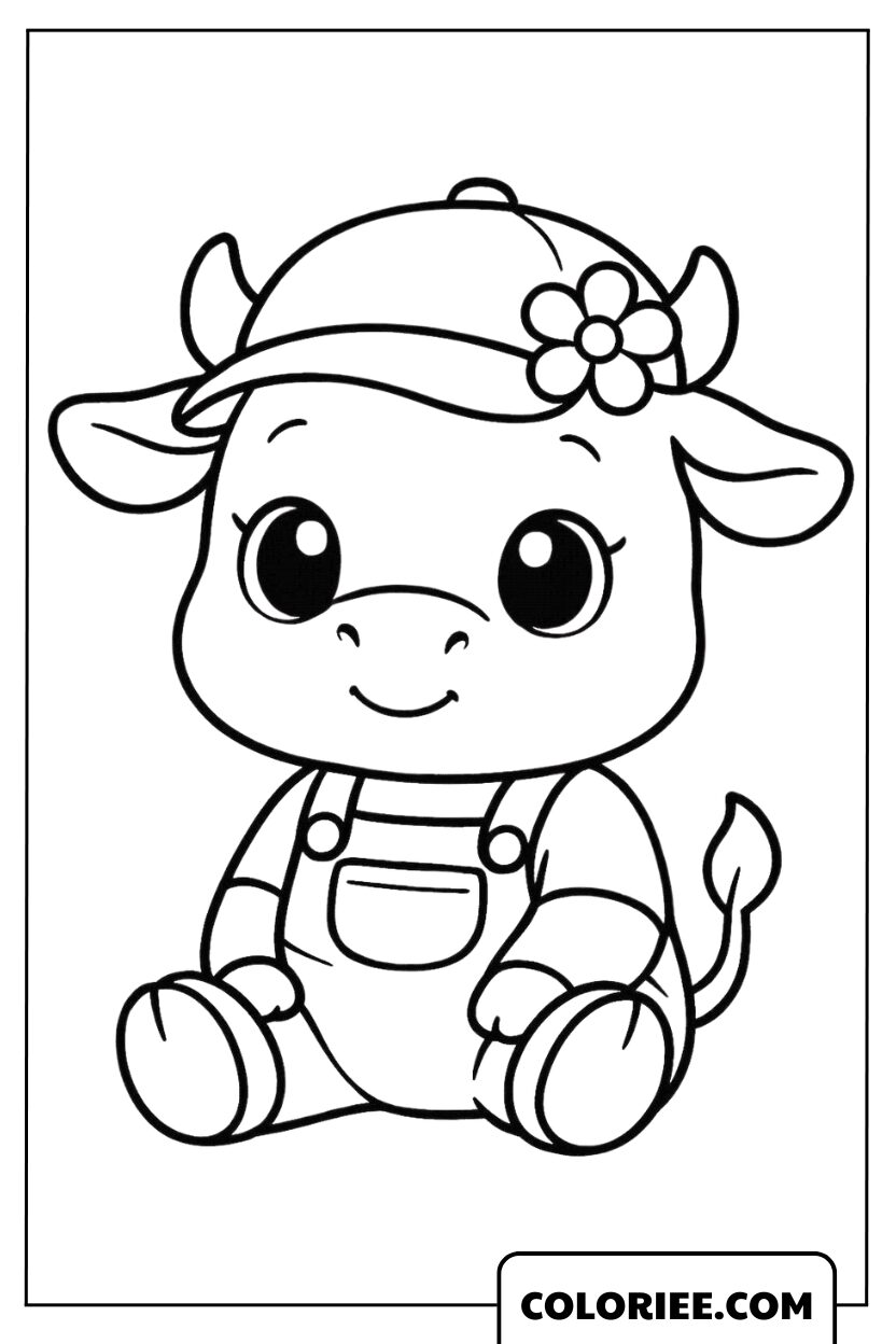 Coloriage Veau Adorable avec Casquette