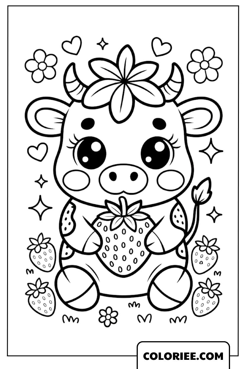 Coloriage Veau Fraise Adorable