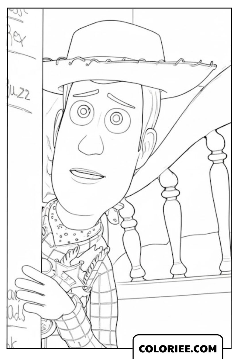 Coloriage Woody Curieux Derriere Porte