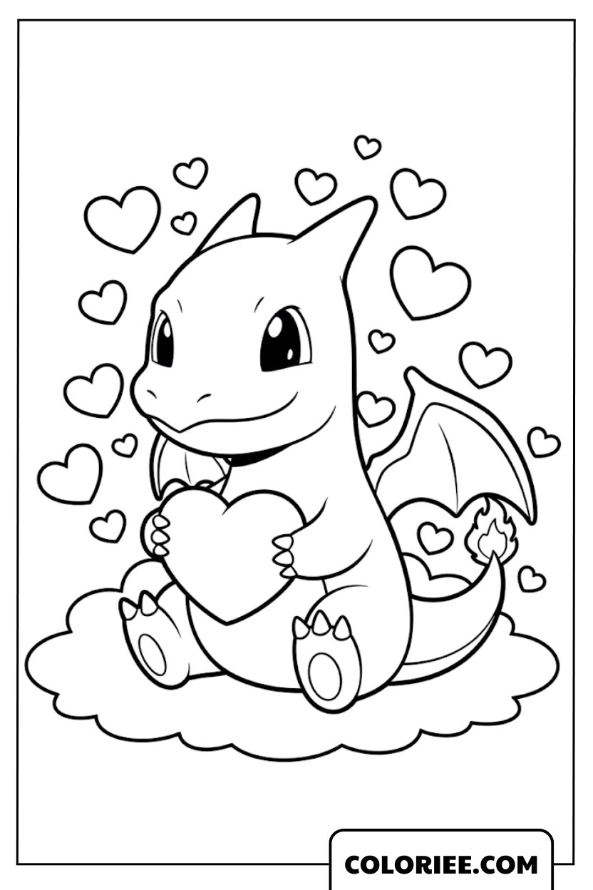 Coloriage de Dracaufeu La flamme de l'amour sucré