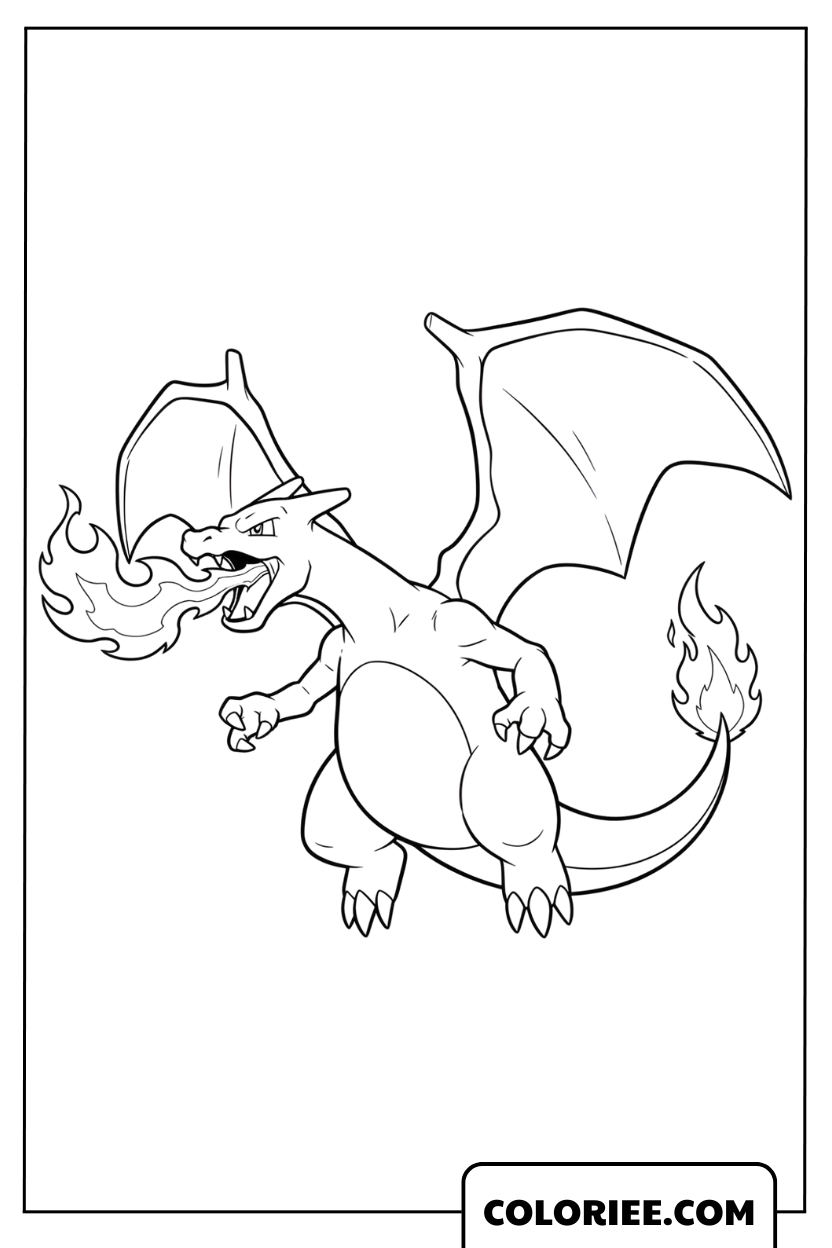 Coloriage de Dracaufeu La puissance de la flamme sacrée