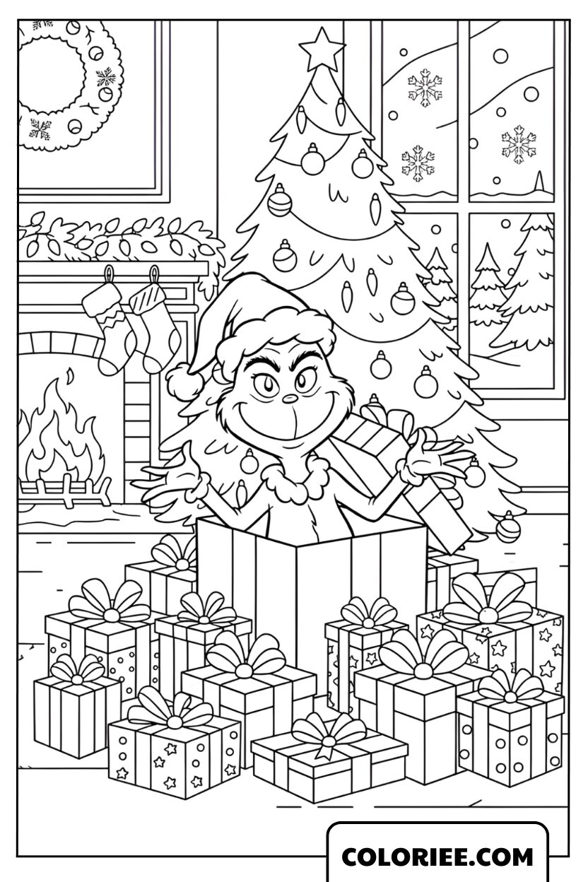 Coloriage de la surprise de Noël nommée Grinch