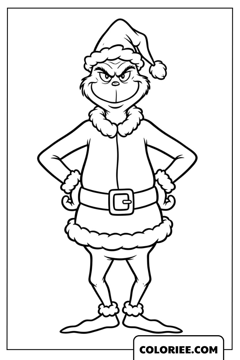Coloriage du Grinch en tenue de Père Noël
