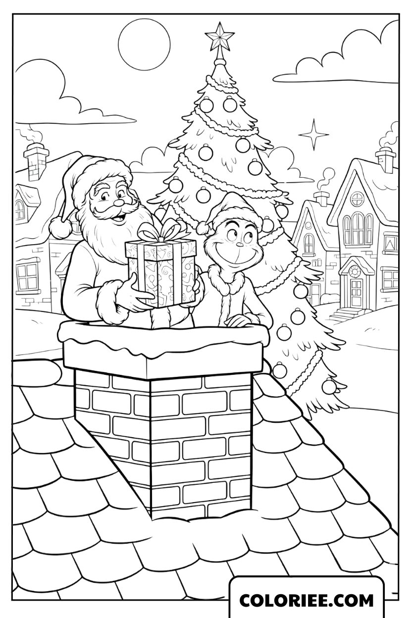 Coloriage du Grinch et du Père Noël