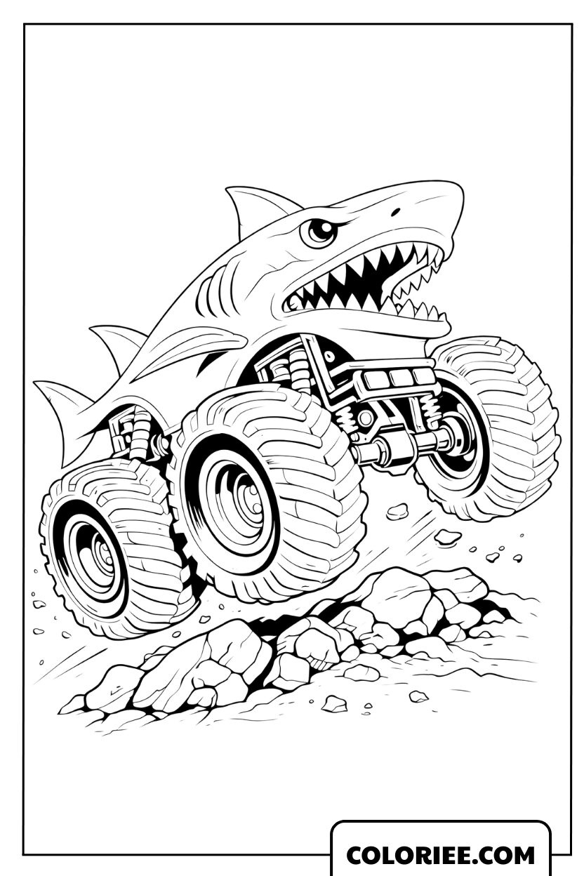 Coloriage d'un Monster Truck requin puissant