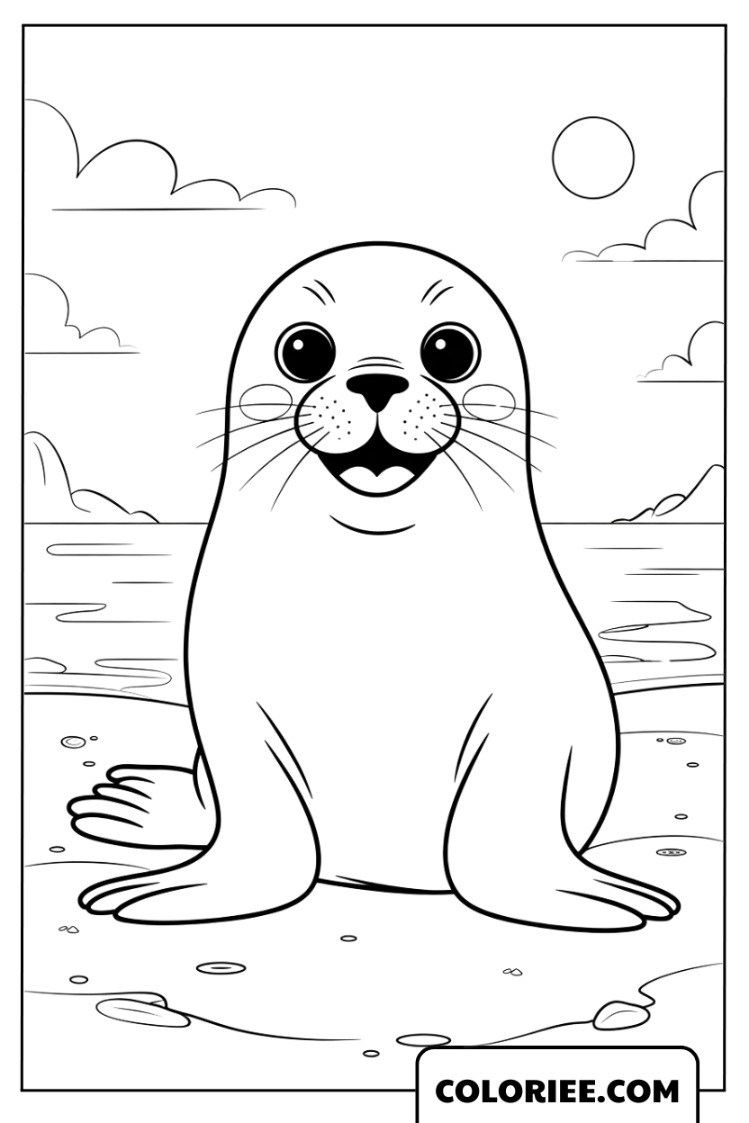 Coloriage phoque souriant au soleil
