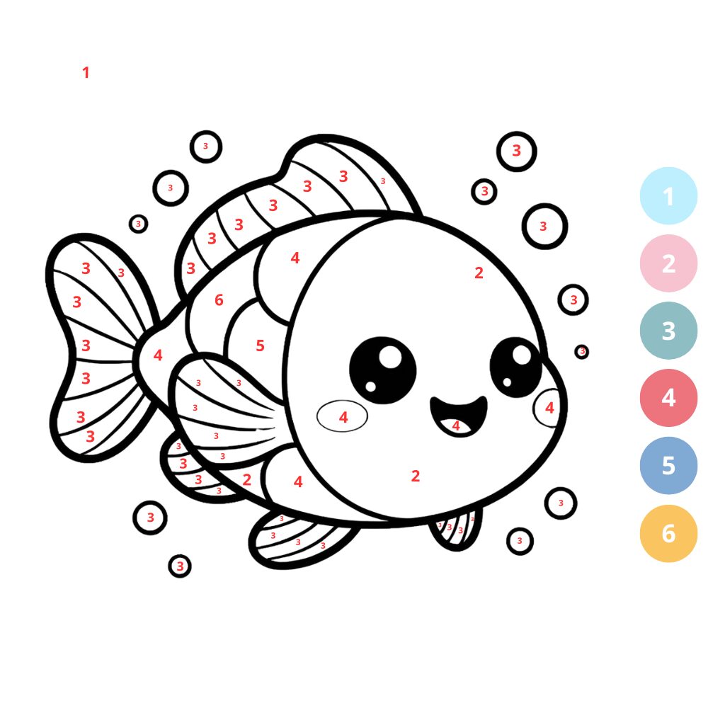 Coloriage poisson mignon par numéros (2)