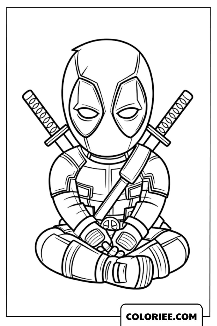 Deadpool assis avec attitude
