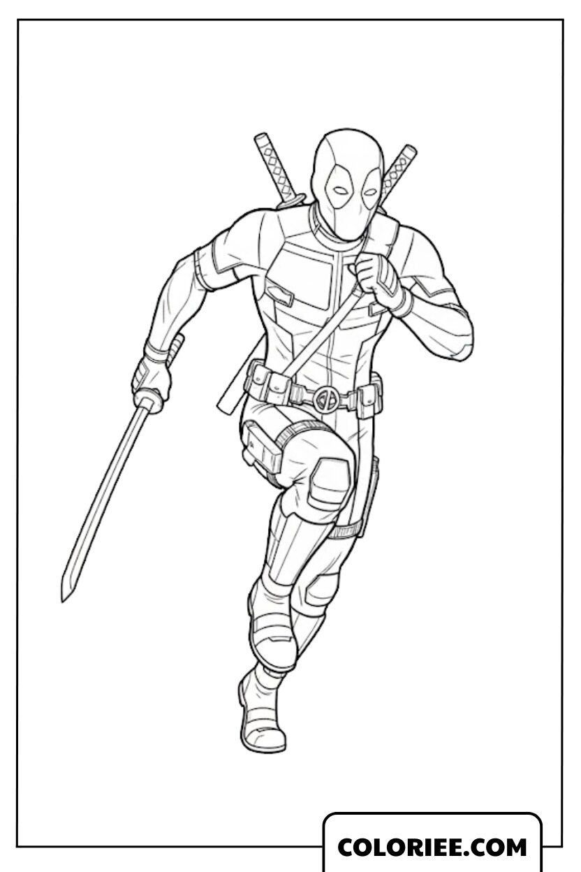 Deadpool en action avec son katana