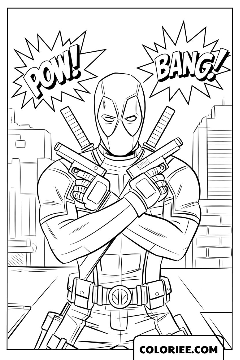 Deadpool en pleine action façon comics “POW! BANG!