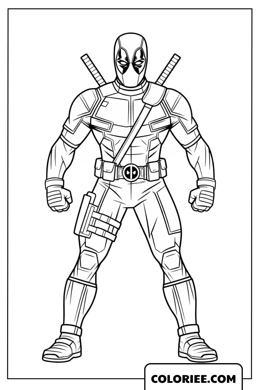 Deadpool en posture de combat puissante