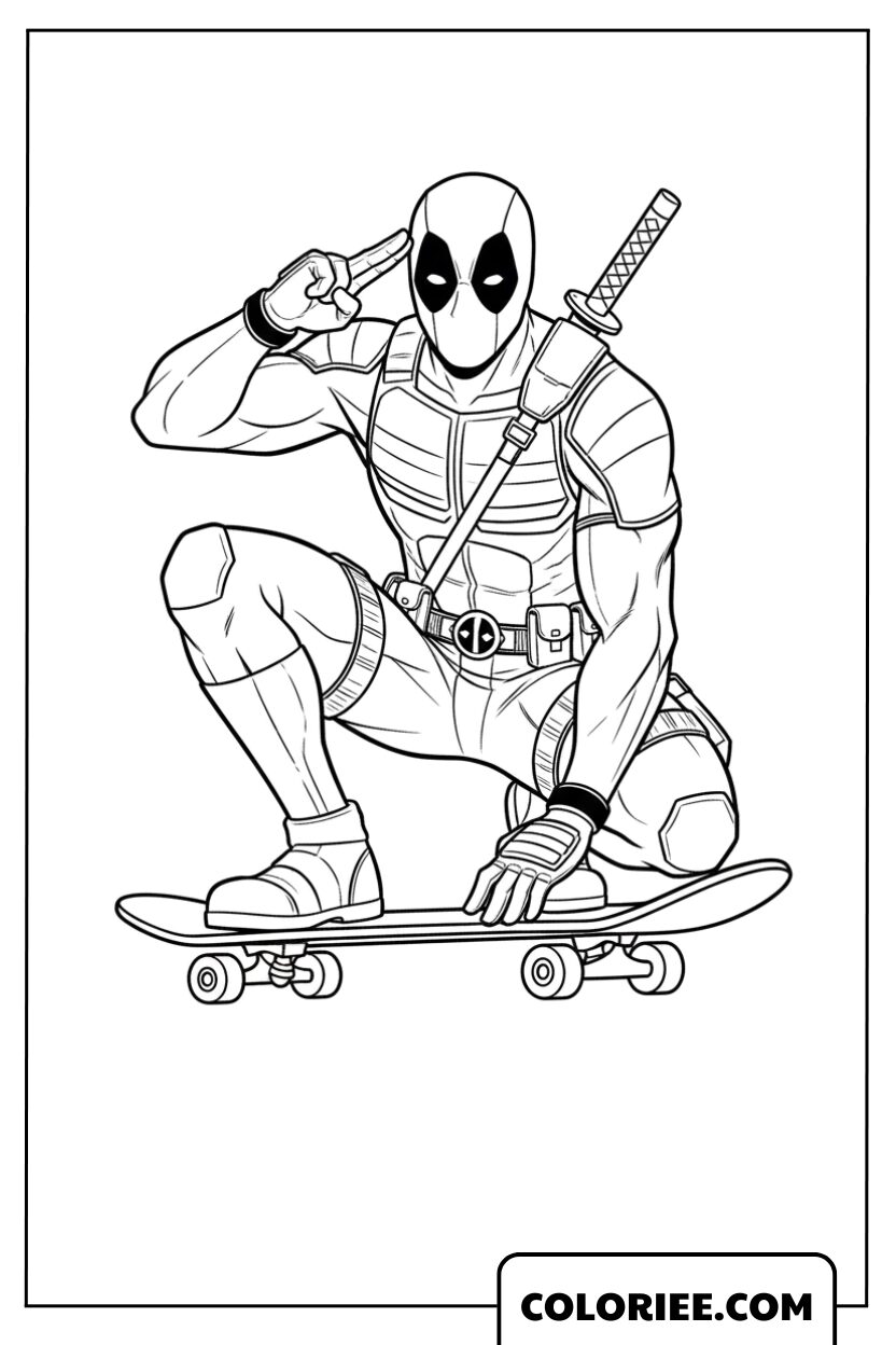 Deadpool en skateboard ultra cool